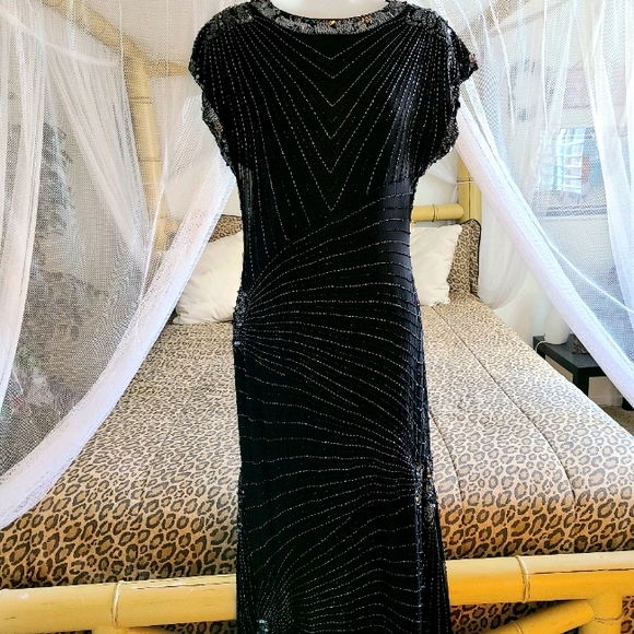 Oleg Cassini Vintage Black Beaded Sequin Dress - Picture 2 of 16